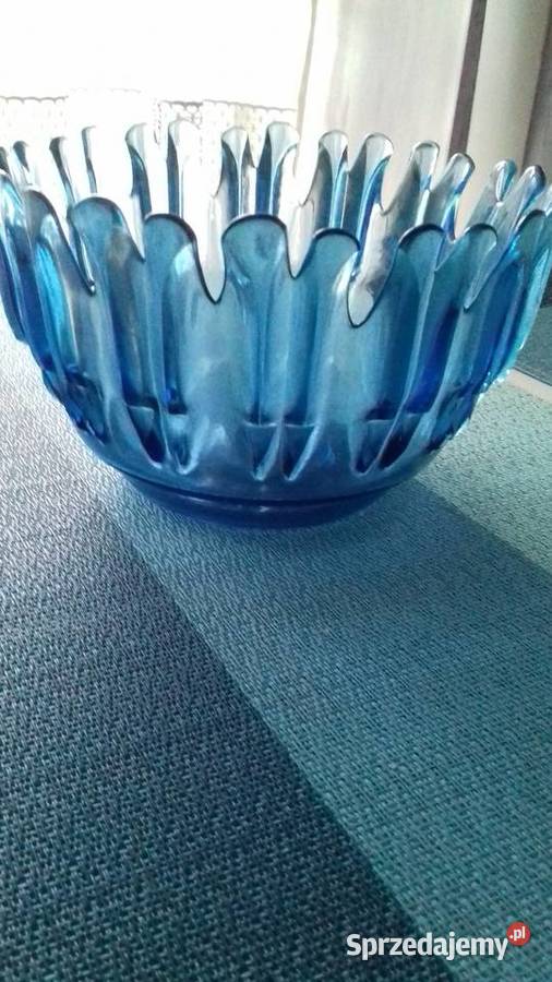 Misa Patera szklana niebieskie szkło łódzkie