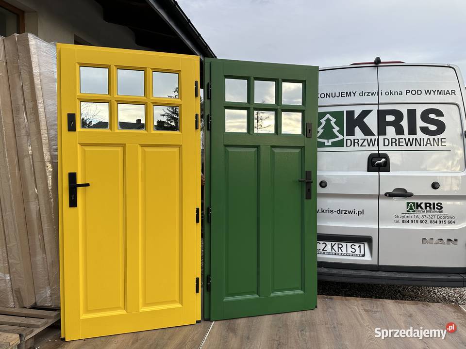 Drzwi drewniane zewnętrzne z klamką schlage CAŁA Drzwi zewnętrzne Poznań