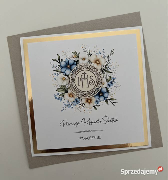 KOMUNIA zaproszenie ze złotą ramką Wadowice sprzedam