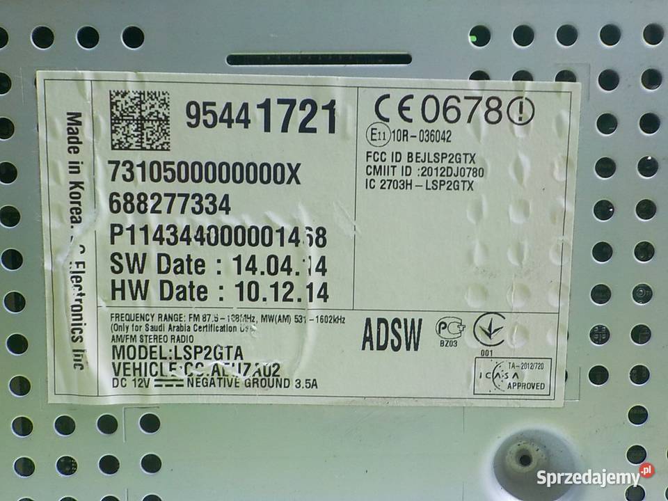 OPEL CORSA E 10 T 15r HB 3D radio CD 95441721 Radioodtwarzacze Suków