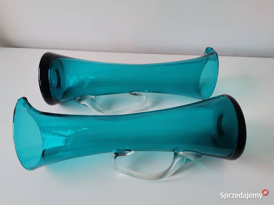 Stary niebieski dzbanek wazon 2 sztuki huta śląskie