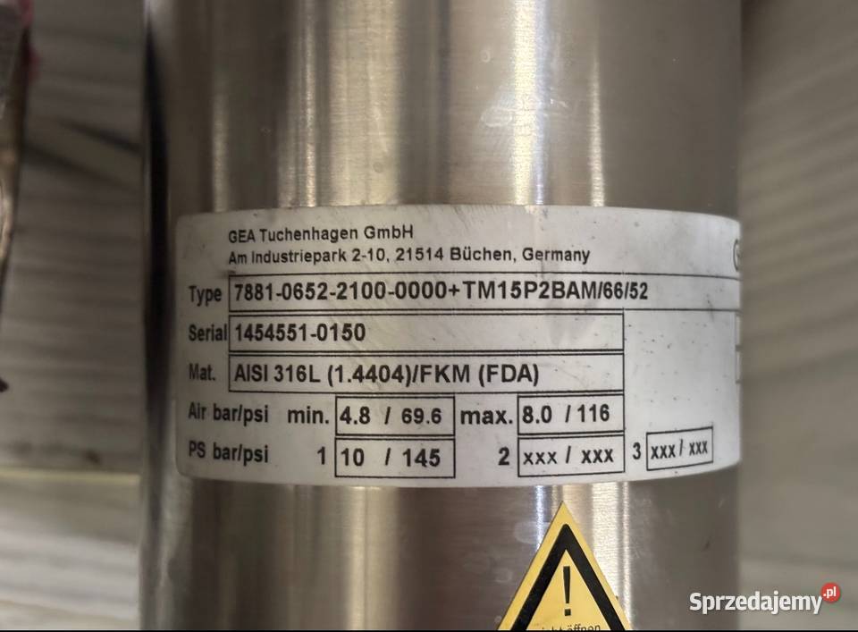 zawor motylkowy klapowy z siłownikiem GEA 316L kujawsko-pomorskie Toruń sprzedam