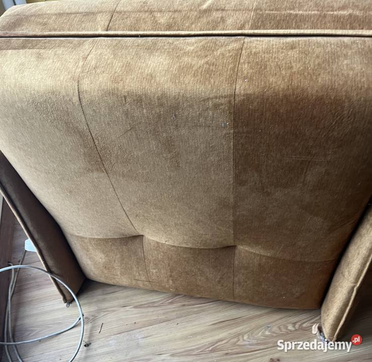 Rozkładany Duży Fotel Żółty Aksamitny Warszawa