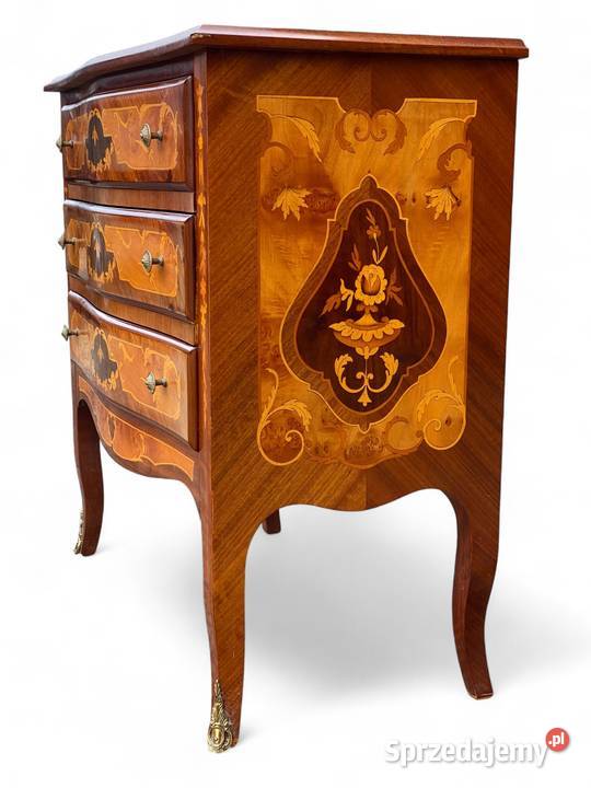 Intarsjowana komoda na giętych nogach 3 szuflady Meble