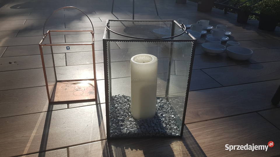 Dwa kwadratowe szklane lampiony Myszków