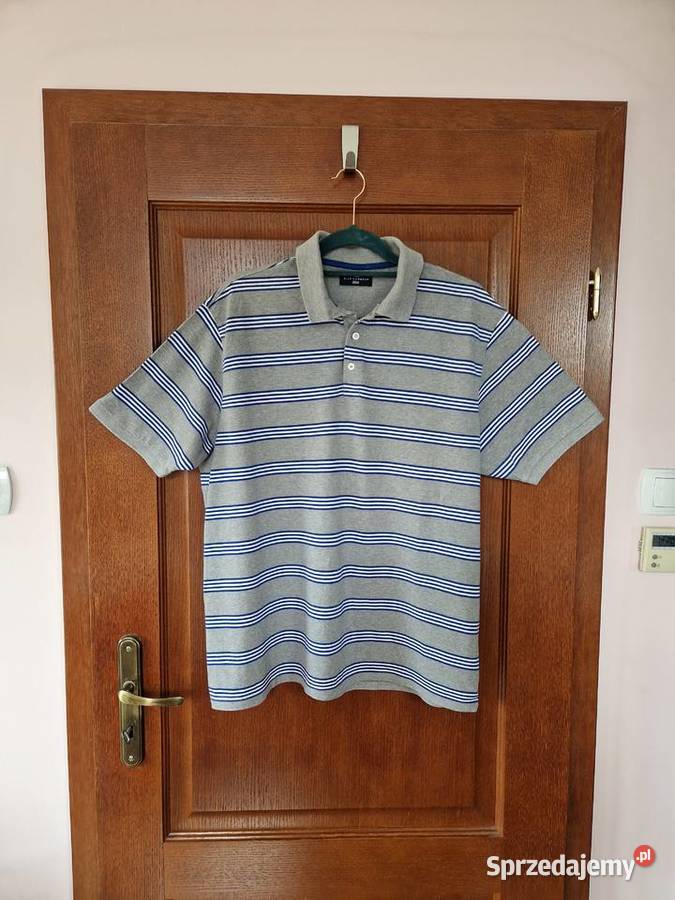 Szara bawełniana koszulka polo w paski męska Moda i Styl Bibice