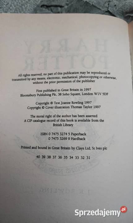 Harry Potter and the Philosophers Stone ISBN 9780747532743 Olecko
