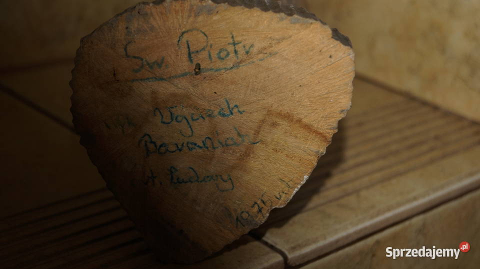 Śwo Piotr drewniana rzeźba sygnowana datowana Rękodzieło
