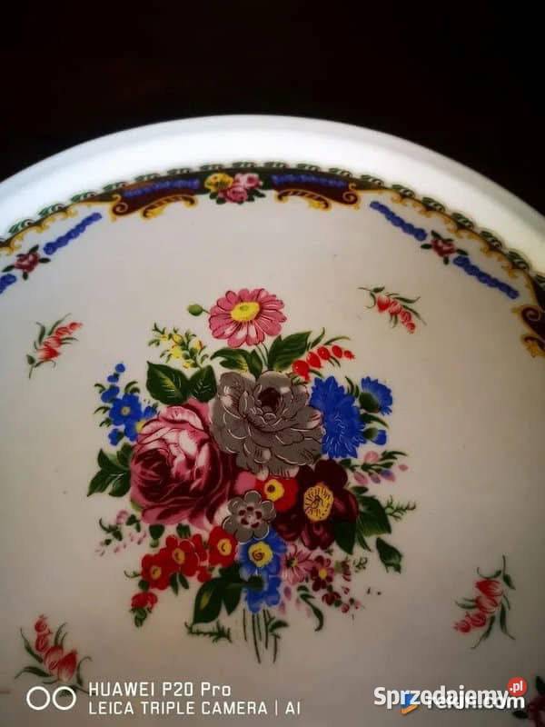 Patera Z pięknym dekorem w kolorach burgunda Z Gdańsk