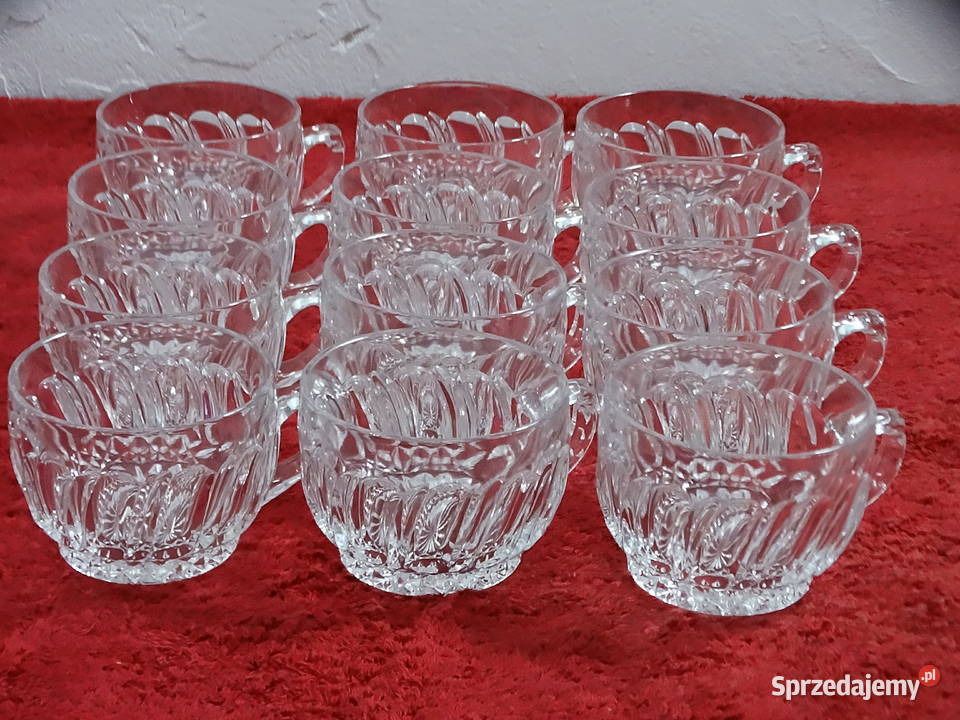 Komplet 12 szklanych filiżanekkubków Vintage PRL Szklanki i kufle Biłgoraj