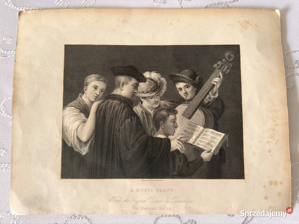 Antyczna rycina staloryt 1835 A Music Party Czerwionka-Leszczyny