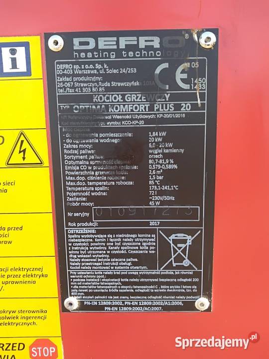 Piec kocioł Defro Optima Comfort Plus 20KW Pierszyce