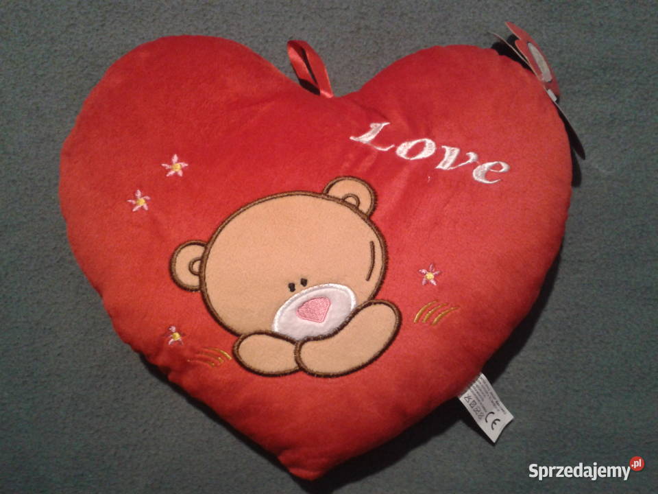 SERCE pluszowe czerwone z misiem z napisem LOVE opolskie