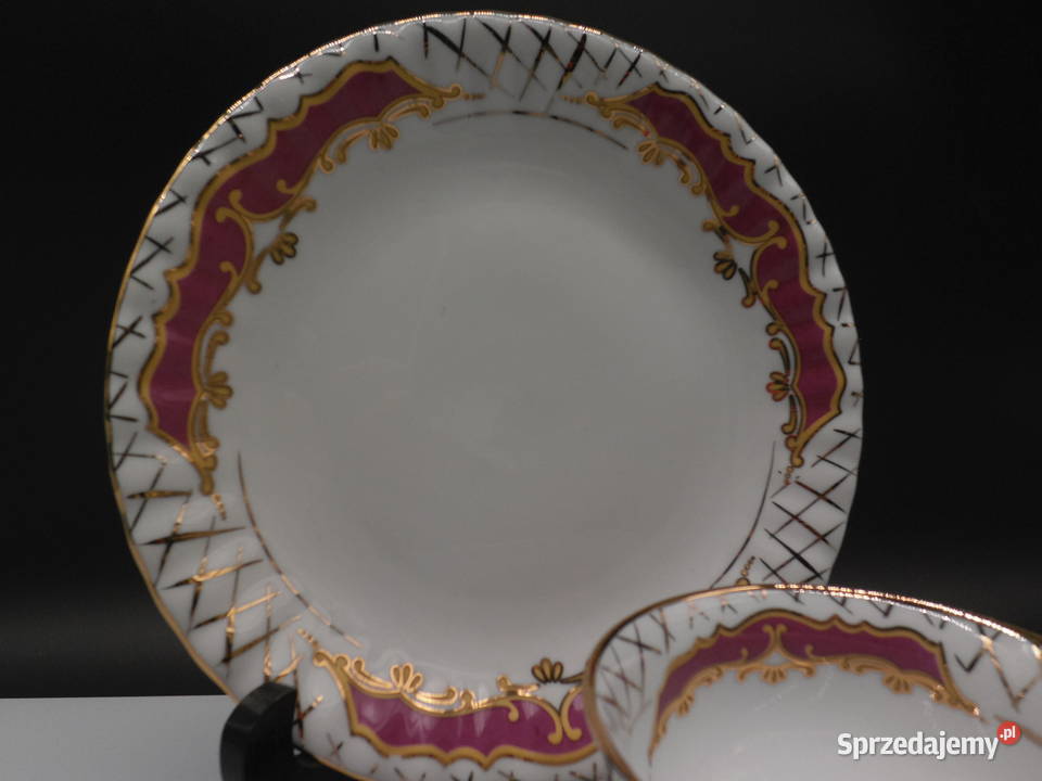 Porcelanowe Trio Śniadaniowe CHODZIEŻ Purpura i Raszków