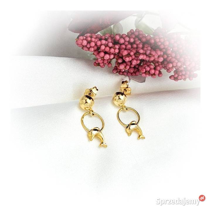 Kolczyki Złote pr585 Delfinki wiszące sztyft wielkopolskie Poznań