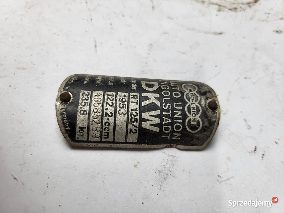 TABLICZKA ZNAMIONOWA DKW 1953 Rybnik