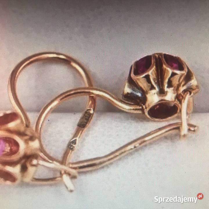 CIEKAWE ZŁOTE kolczyki z pieknymi kamieniami 585 złote Kolczyki Limanowa