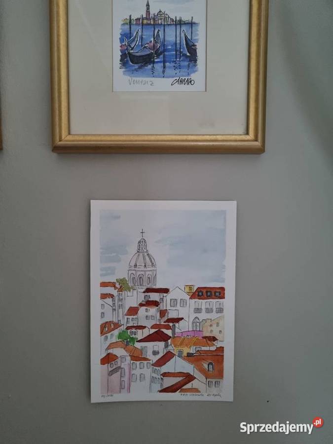 Akwarela Lizbona Alfama Kościół Santa Engrcia Warszawa