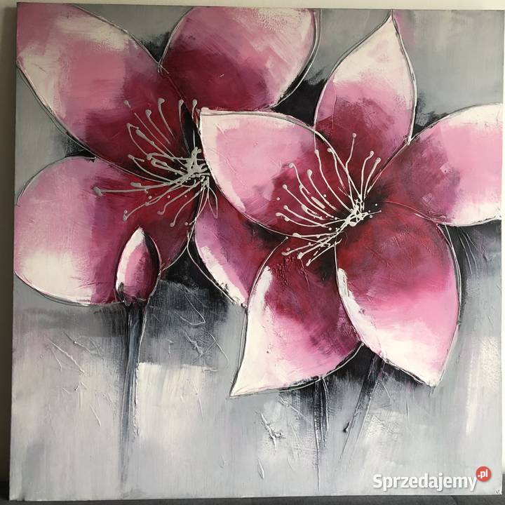 80 x 80 Obraz olejny na płótnie Bordowe kwiaty Obrazki i obrazy Inowrocław