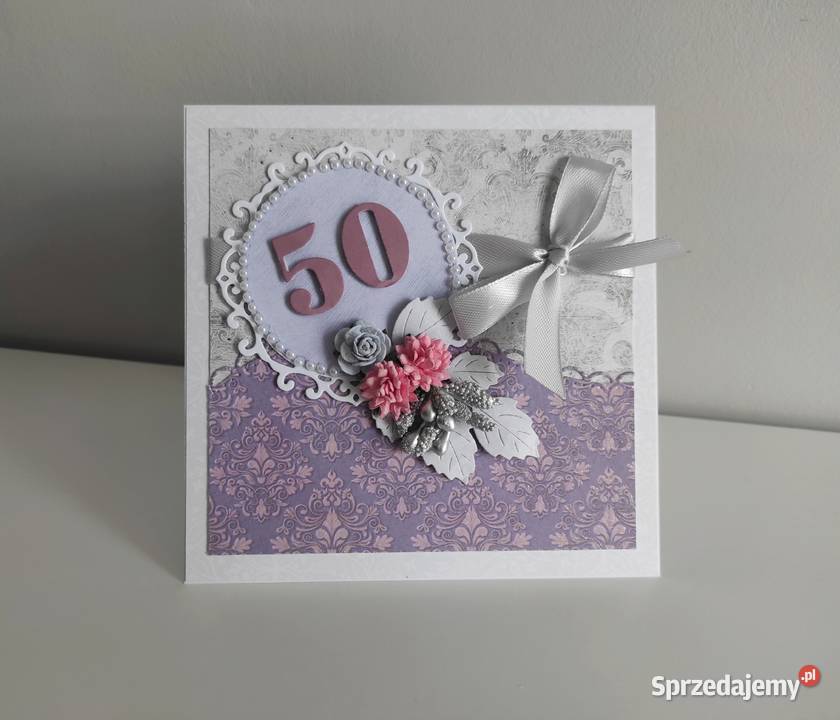Kartka ręcznie robiona na urodziny 50 kwiaty