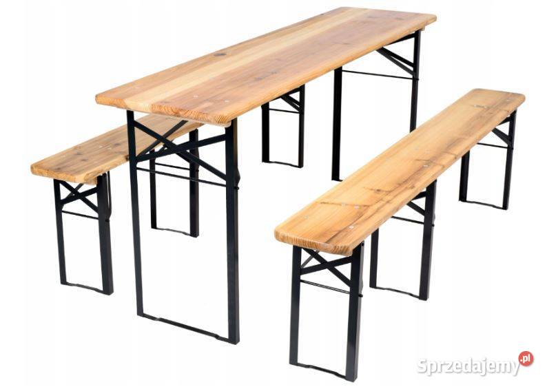 Komplet mebli ogrodowych, stół + 2 ławki