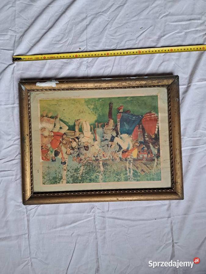 Obraz przedwojenny druk rama patriotyczny Brzesko