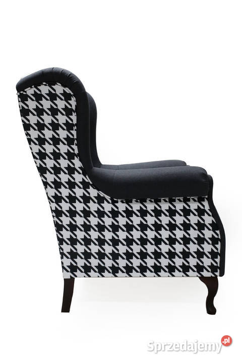 Fotel Uszak Nowoczesny Czarno Biały Welurowy Kazimierz Biskupi