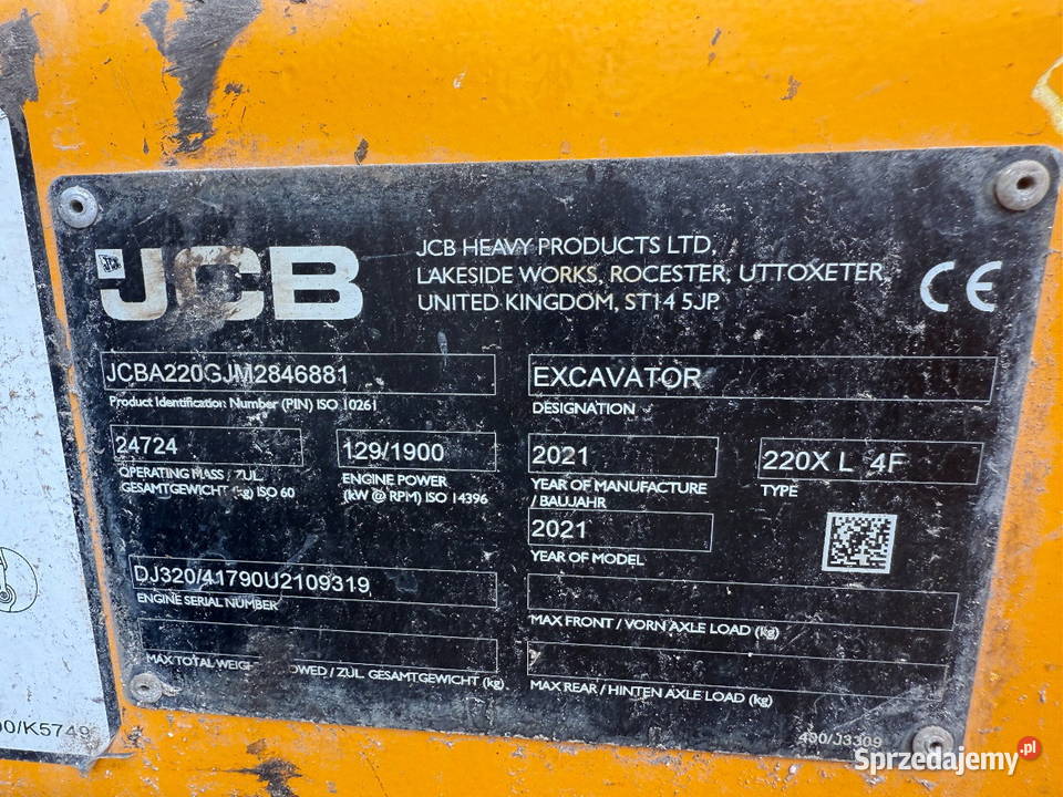Koparka gasienicowa JCB 220 XL 4 F Rok produkcji 2021 Warszawa