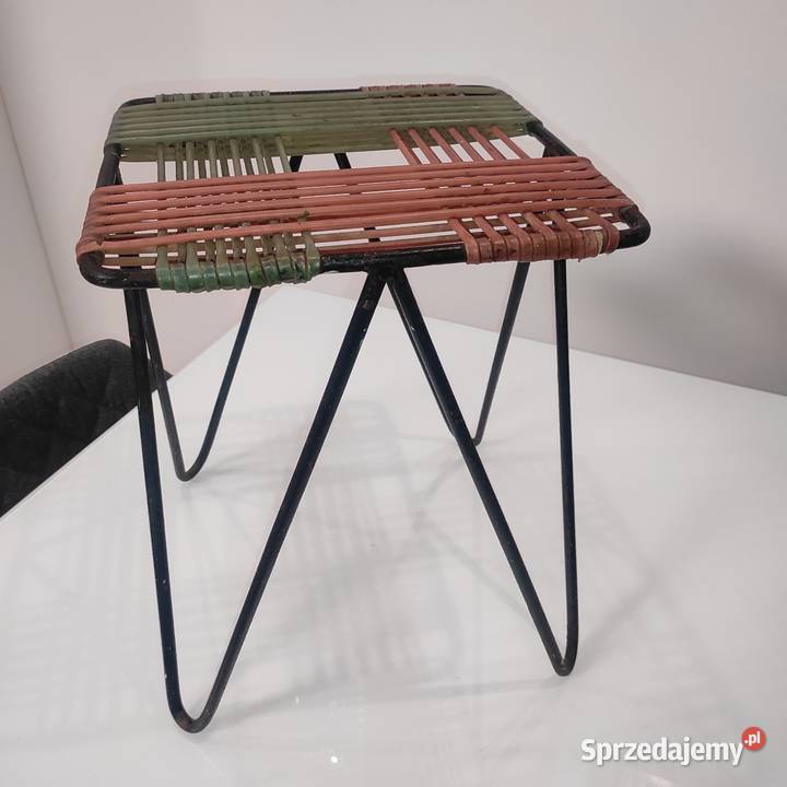 Taboret pleciony proj W Wołkowski lata 60 PRL Legionowo