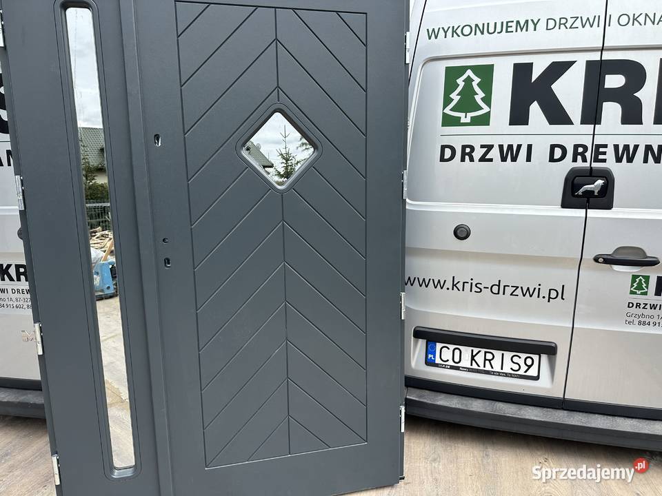 Drzwi zewnętrzne RĘKI drewniane dwuskrzydłowe Grzybno sprzedam