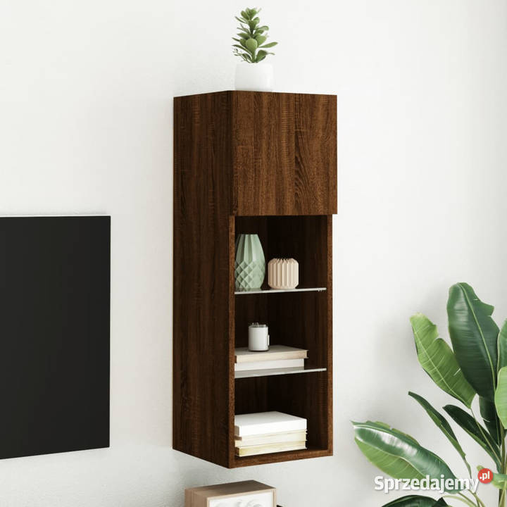 Szafka TV z LED brązowy dąb 305x30x90 WM837013 mazowieckie Warszawa