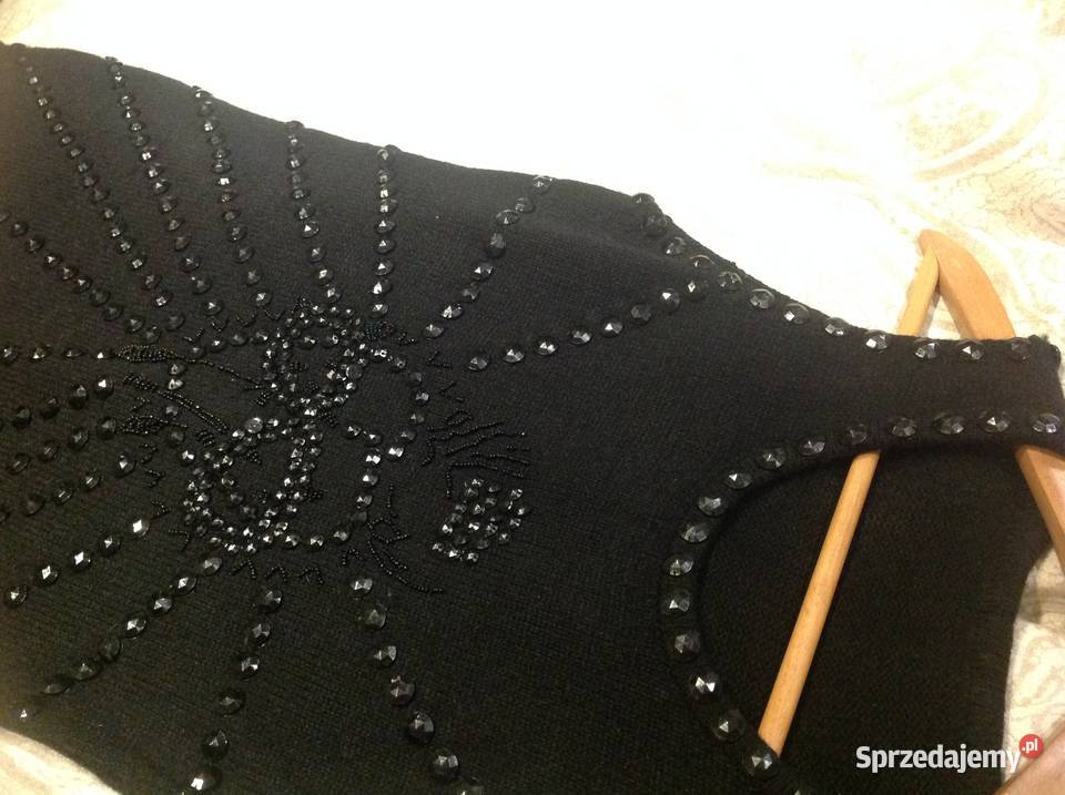 Efektowana Czarna Mini Sukienka Sweterkowa Nowa Sól