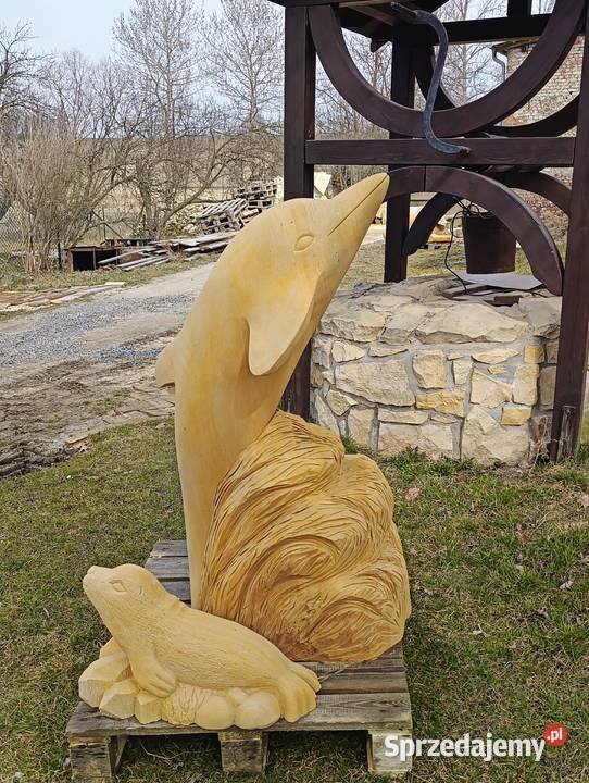 Delfin ręcznie wykonany z piaskowca naturalnego Rzeźby i figury Kamienna Góra