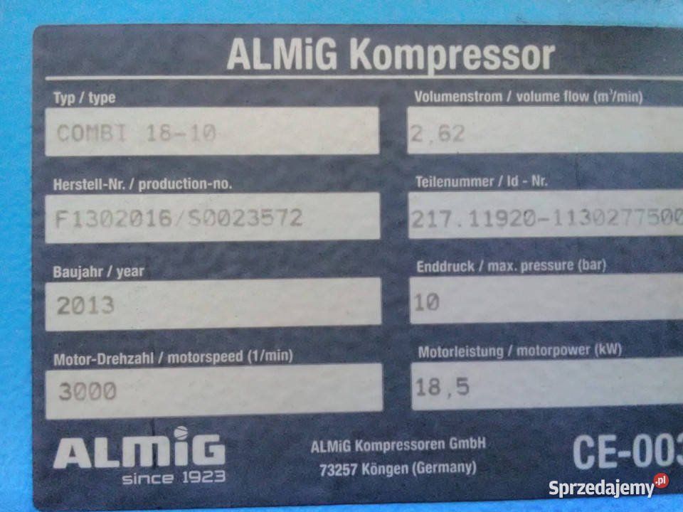 Kompresor śrubowy ALMIG COMBI 1810 2013 r 262 VAT marża