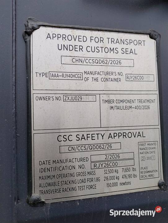 Sprzedam kontener morski magazynowy 12m40HC Nowy mazowieckie Siedlce