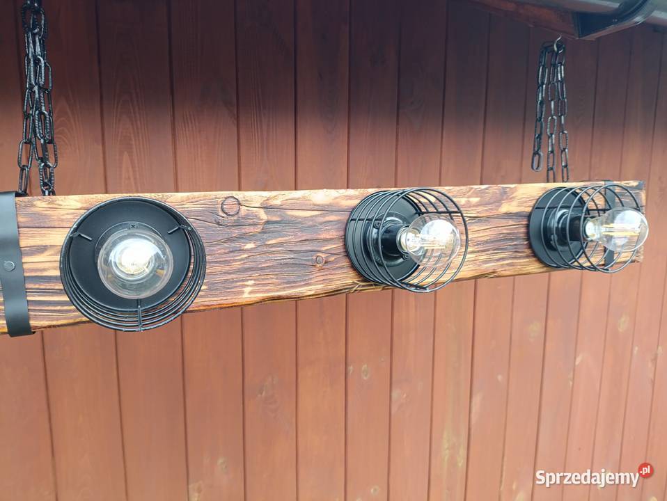 Lampa z drewnianej belki industrialna rustykalna Jedlicze sprzedam
