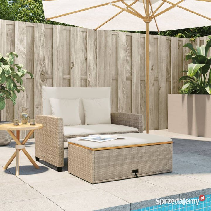 Sofa ogrodowa z poduszkami 2os beżowa rattan PE Ogród Warszawa