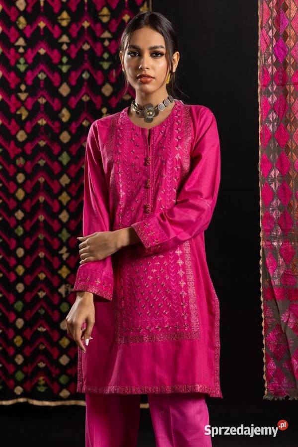 Różowa tunika boho XL 42 bawełna róż złoto haft zachodniopomorskie sprzedam