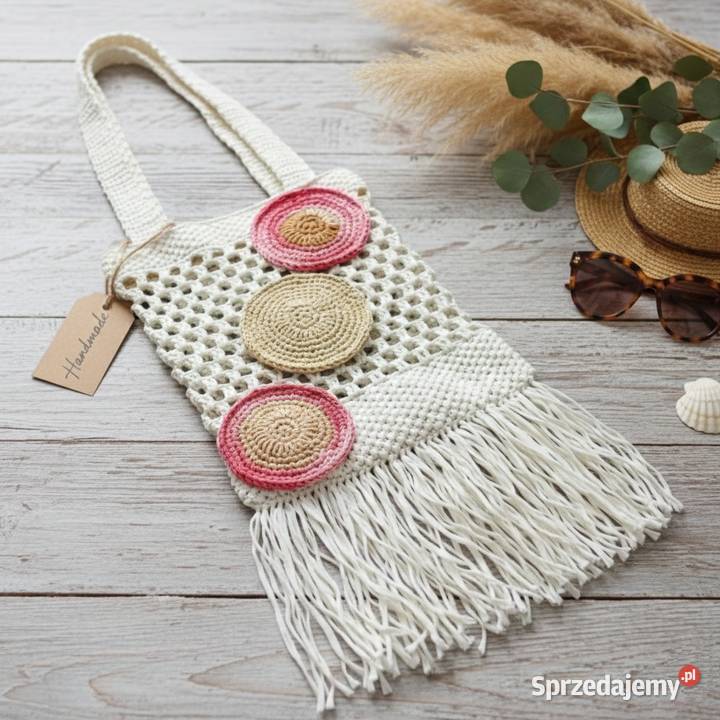 Designerska torba crochet z rafii ręcznie łódzkie sprzedam