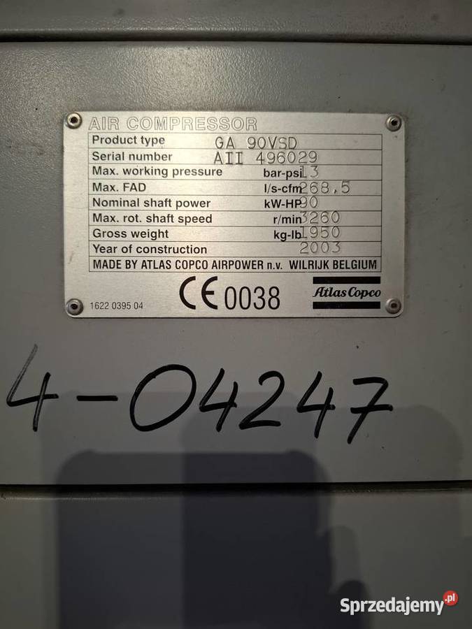 KOMPRESOR ŚRUBOWY Atlas Copco GA 90VSD Kompresory Motoryzacja małopolskie sprzedam