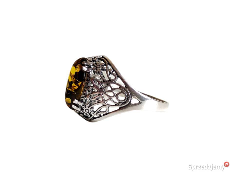 7412 Pierścionek z ZielonoKoniakowym Bursztynem srebro Kędzierzyn-Koźle