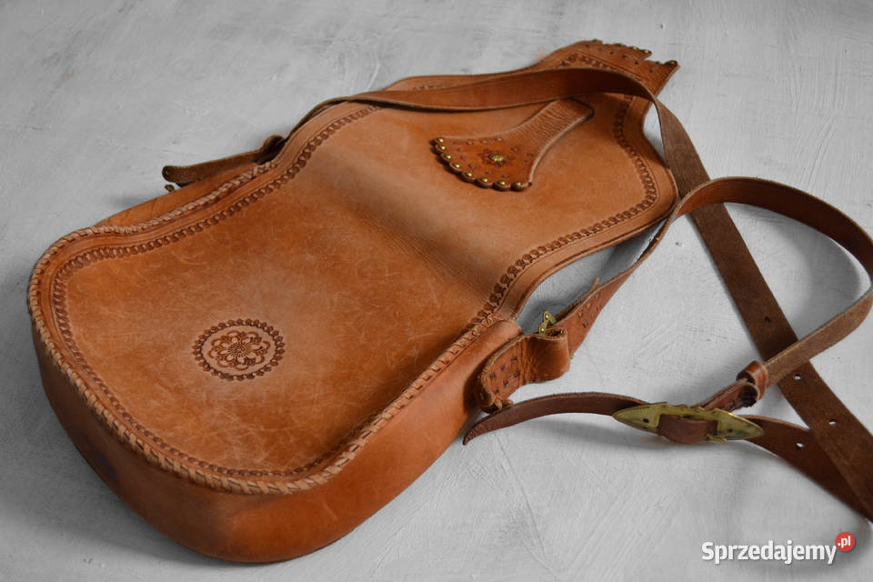 camelowa skórzana torebka boho style retro Dla kobiet Torby i torebki
