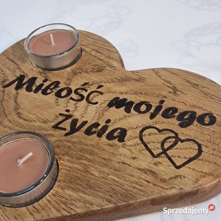 Świecznik drewniany serce z dębu Miłość mojego Świeczniki Sępopol