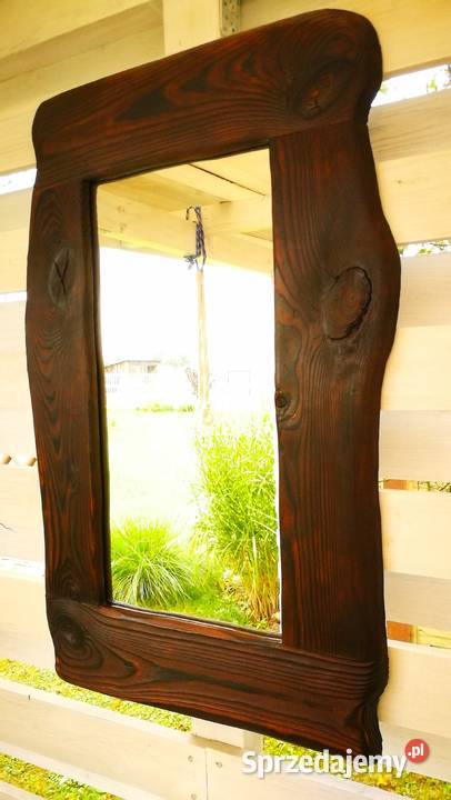 Lustro drewniane vintage opalone postarzone