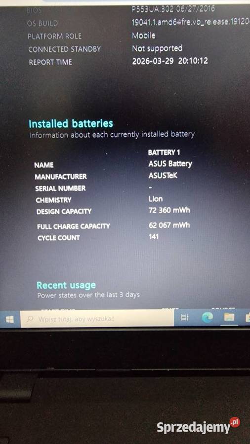 Laptop Asus P553ua i36100U 8GB RAM ssd 224GB Win Zielona Góra