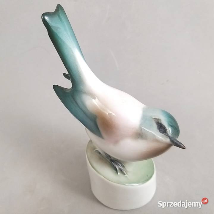 Ptak Sikorka modra porcelana Zsolnay Węgry lata Bronisze