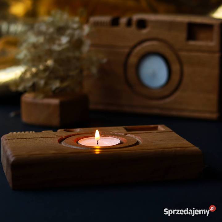 Dębowy świecznik w kształcie aparatu Świeczniki podkarpackie Łętownia sprzedam