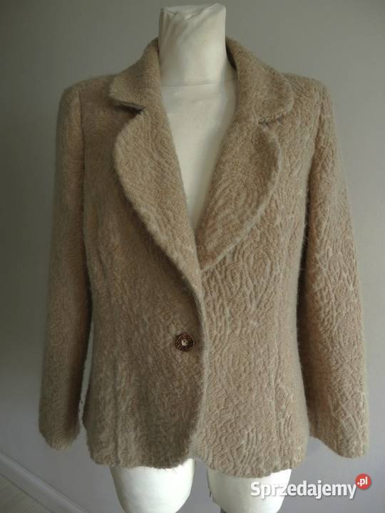 Marynarka Wełniana Beżowa Żakardowa Camelowa Marynarki i żakiety Łomża