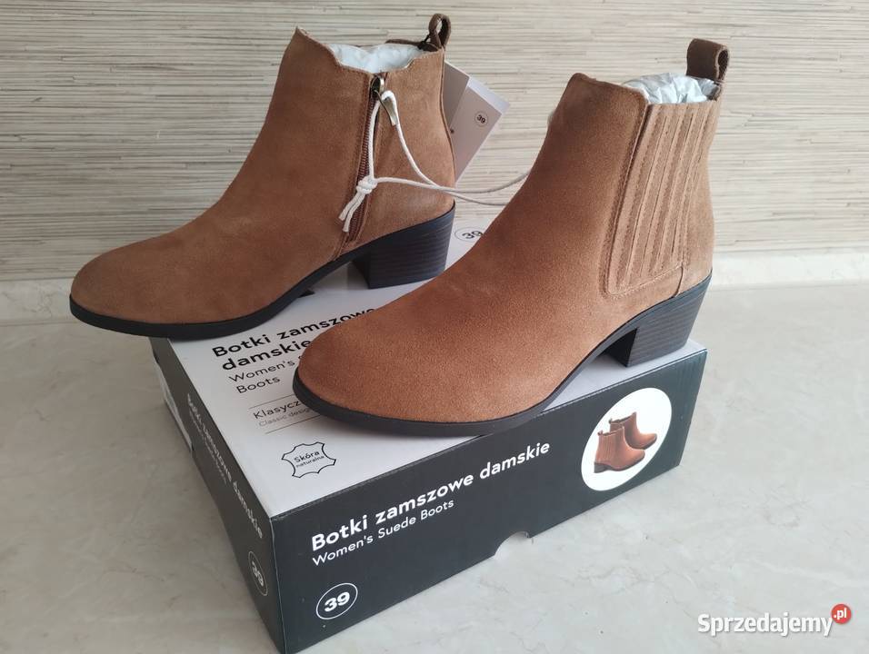 NOWE Buty damskie zamszowe botki JASNY BRĄŻ 39 Kozaki Zabrze