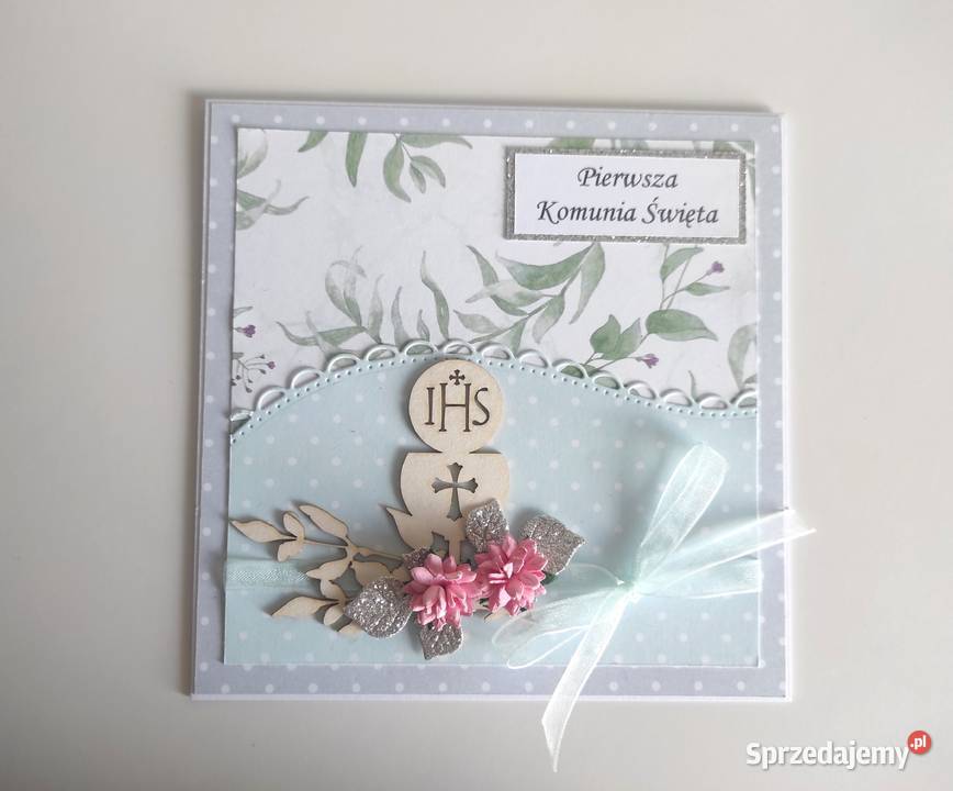 Kartka ręcznie robiona Komunia Święta handmade Łódź